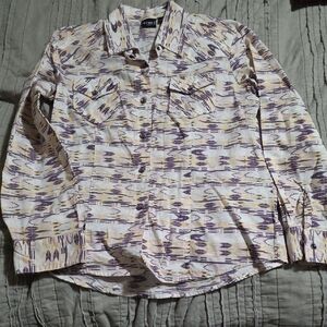 Cruel Girl Purple and Cream Patterned Button Down Shirt